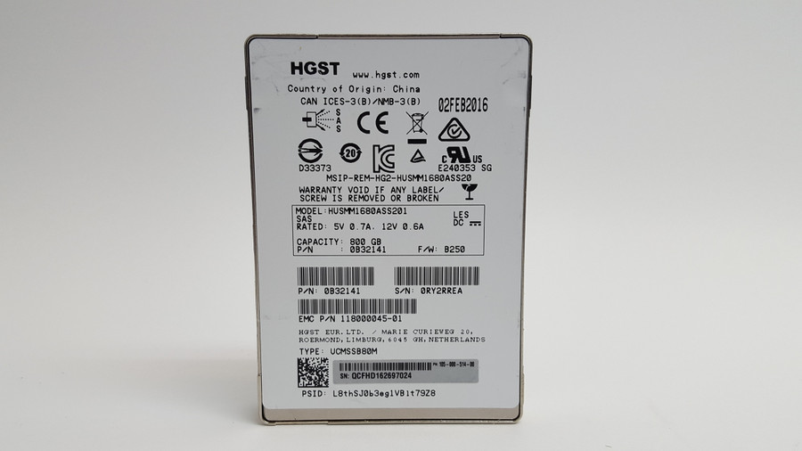 Lot of 2 HGST EMC HUSMM1680ASS201 800 GB SAS 3 2.5 in Solid State Drive