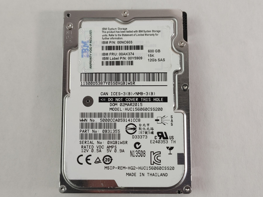 Lot of 10 Hitachi IBM HUC156060CSS200 600 GB SAS 3 2.5 in Enterprise Drive