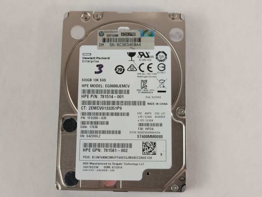 Lot of 5 Seagate HP ST600MM0088 600 GB 2.5 in SAS 3 Enterprise Hard Drive