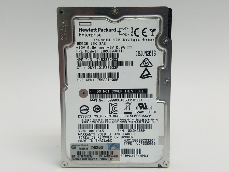 Lot of 2 Hitachi HP HUC156060CSS204 600 GB SAS 3 2.5 in Enterprise Hard Drive