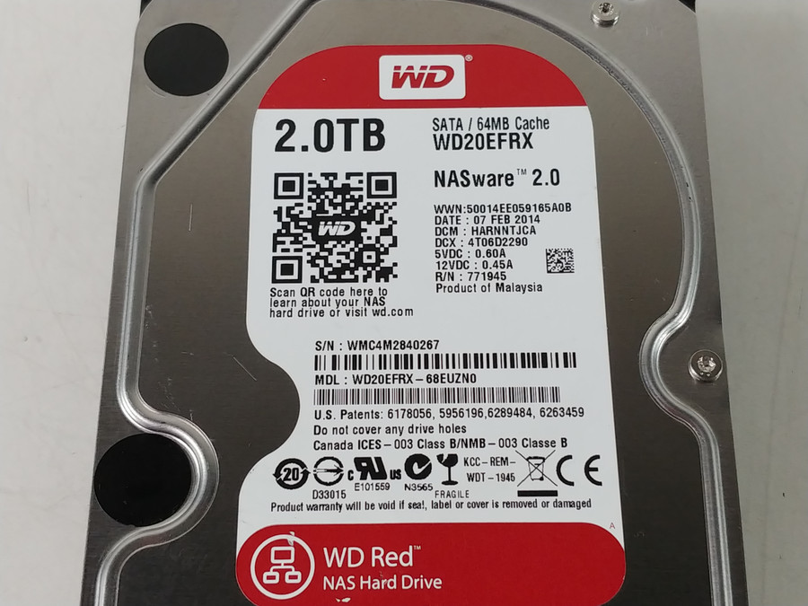Lot of 2 Western Digital WD Red NAS 2.0 WD20EFRX 2 TB SATA III 3.5 in NAS Drive