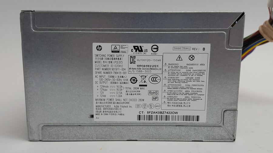 HP EliteDesk 800 G2 TWR 6 Pin 280W Desktop Power Supply 901911-004