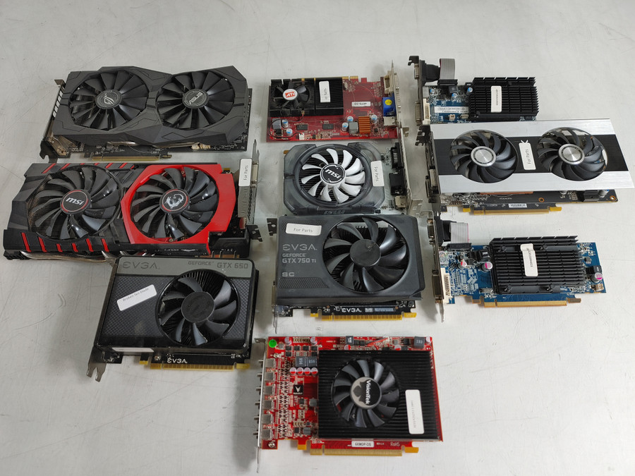 Lot of 10 Nvidia GTX 650 GTX 750 Ti, GeForce GT 730, HD 4670, HD 5450, HD 4550, Radeon 7770, GTX 980, RX 570 For Parts