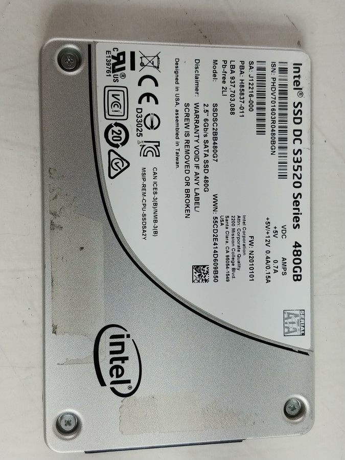 Intel  S3520 SSDSC2BB480G7 480 GB SATA III 2.5 in SSD