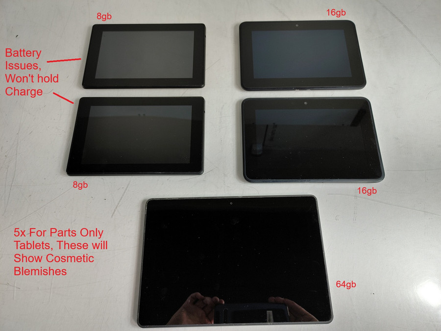 5 "For Parts Only" Amazon Fire HD / HDX 16GB 2nd, 8GB 3rd, 64GB 4th Gen