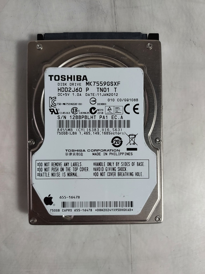 Lot of 2 Toshiba APPLE  MK7559GSXF 750 GB SATA II 2.5 in Laptop Drive