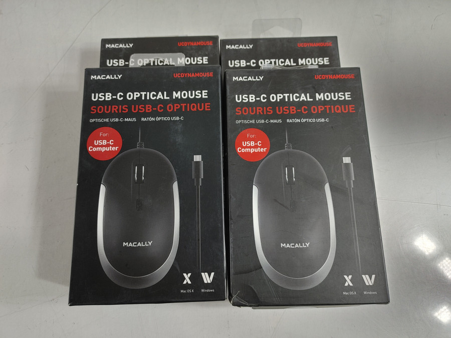 4pc Lot of New MACALLY UCDYNAMOUSESG 3 Button USB-C Optical Mouse 2400 DPI