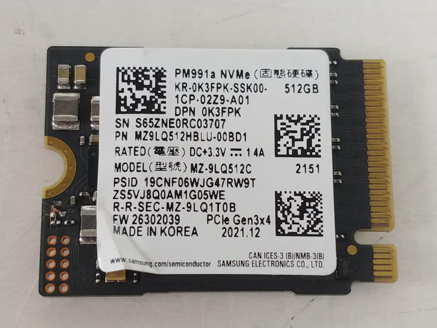 Lot of 2 Samsung PM991a MZ-9LQ512C 512 GB NVMe 30mm Solid State Drive