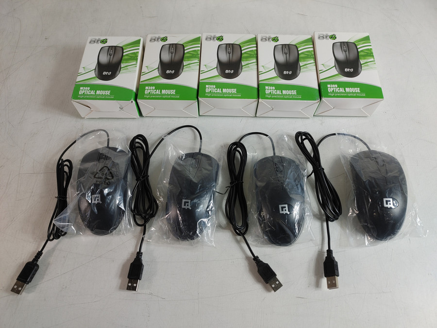 9pc Lot of BTO / QR-70 Brand New Open Box Wired 1000 dpi Mice Tested and Working