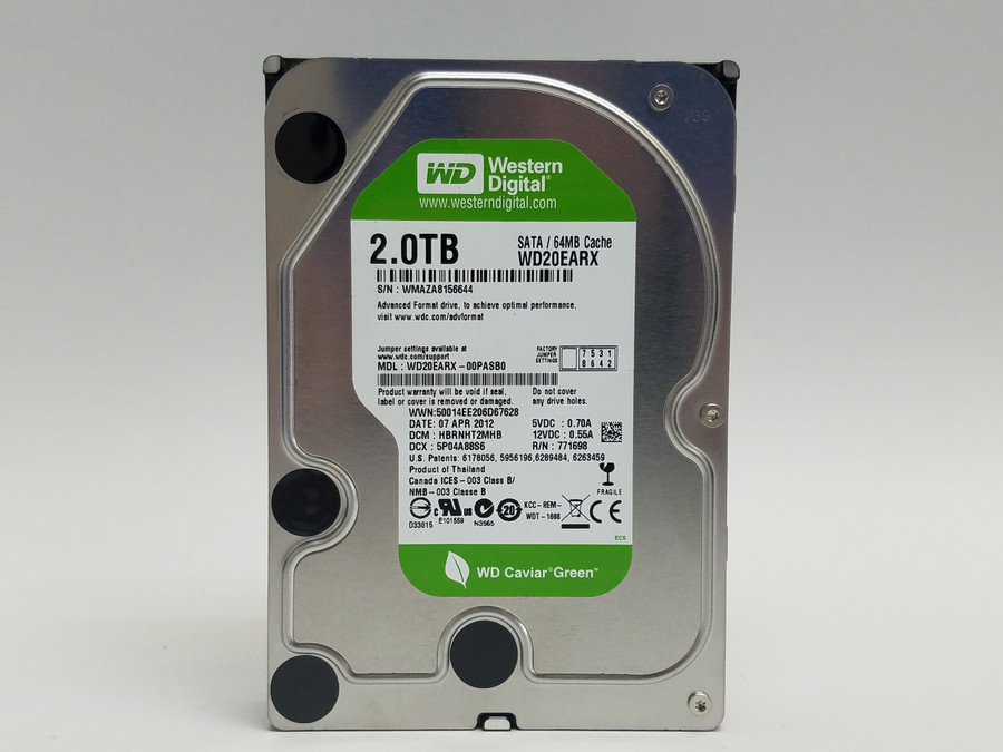 Lot of 2 Western Digital WD Caviar Green WD20EARX 2TB 3.5" SATA III Hard Drive
