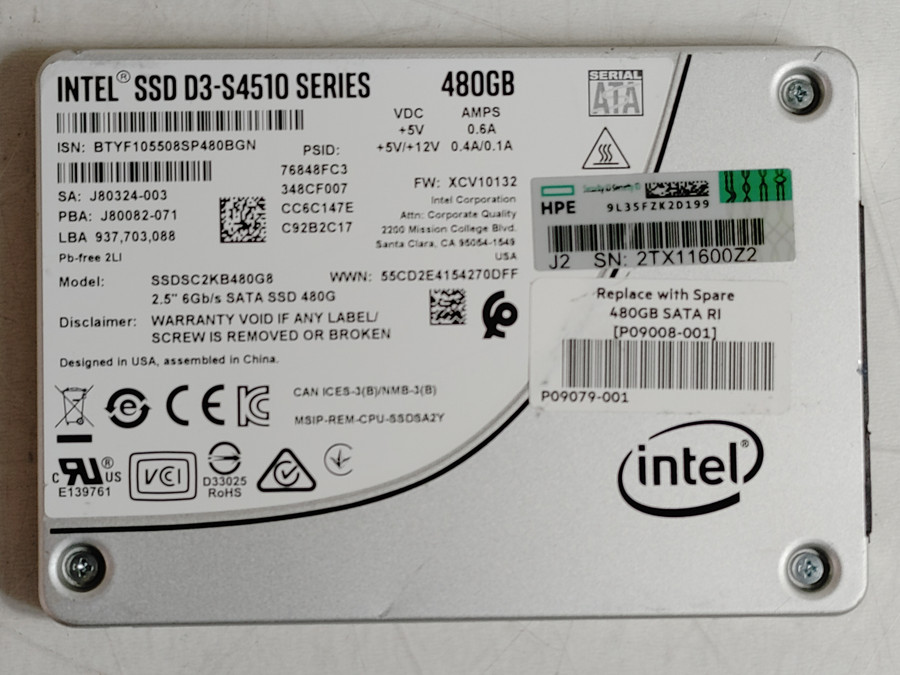 Intel HP D3-S4510 SSDSC2KB480G8 480 GB SATA III 2.5 in Solid State Drive