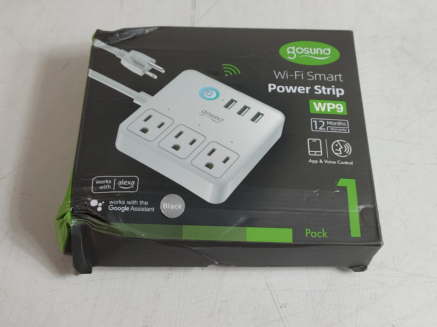Gosund WI-FI Smart 3 Plug 3 USB Port Black Power Strip WP9 Open Box