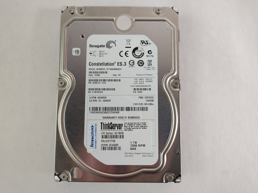 Lot of 5 Seagate Lenovo ST1000NM0023 1 TB SAS 2 3.5 in Enterprise Drive