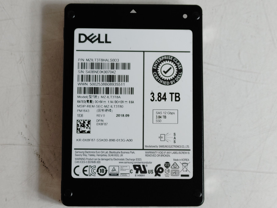 Lot of 2 Samsung Dell MZ-ILT3T8A 3.84 TB SAS 3 2.5 in Solid State Drive