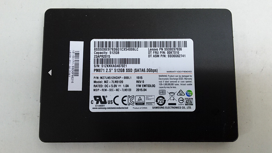 Samsung  MZ-7LN5120 PM871 512GB 2.5" SATA III (6.0Gb/s)  Solid State Drive