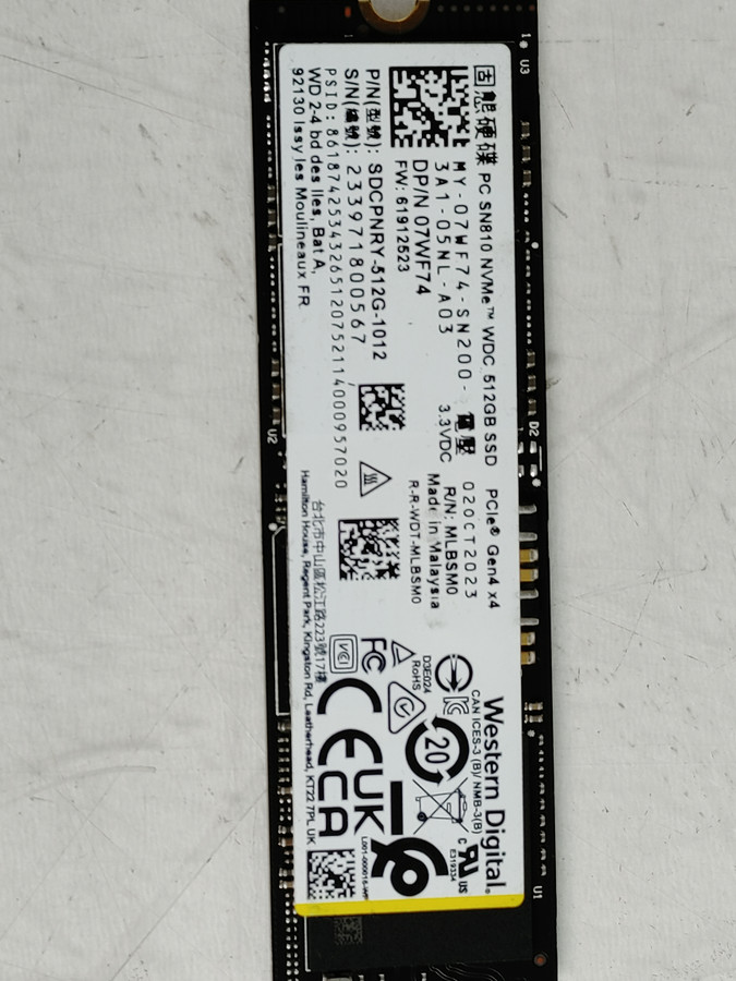 Western Digital SN810 SDCPNRY-512G 512 GB PCI Express 80mm Solid State Drive