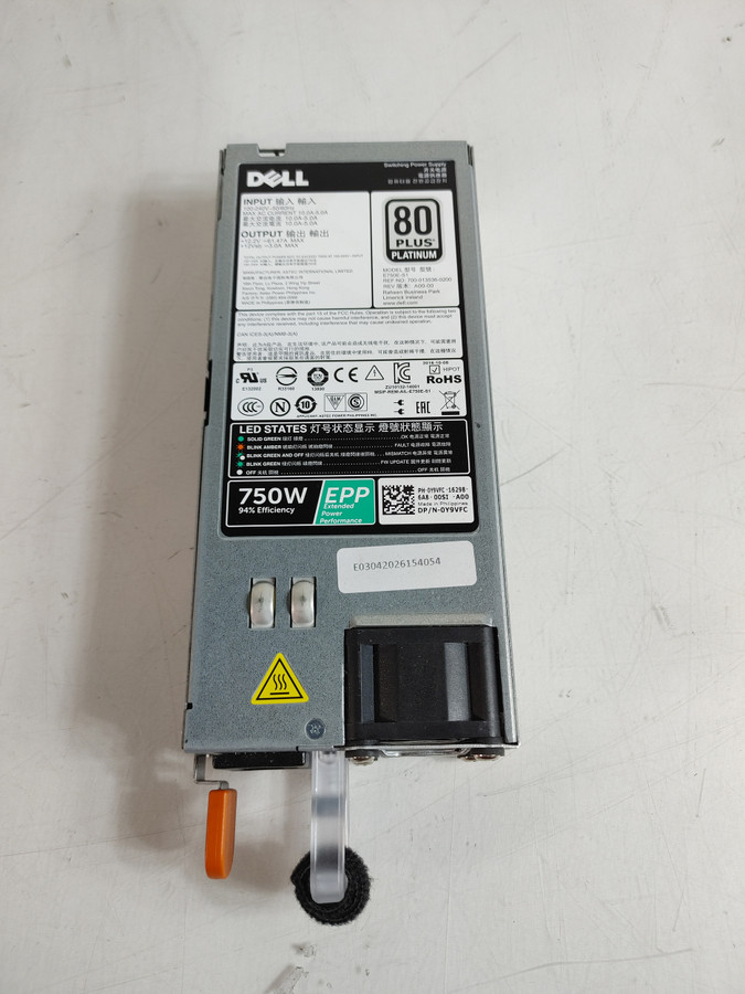 Dell PowerEdge R630 750 W Hot Swap 1U Server Power Supply Y9VFC