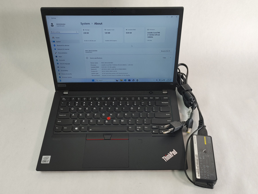 Lenovo ThinkPad T14 Gen 1 Core i7-10510U 2.30 GHz 8 GB DDR4 256 GB NVMe Windows 11 Pro Laptop WINACTF5 F5