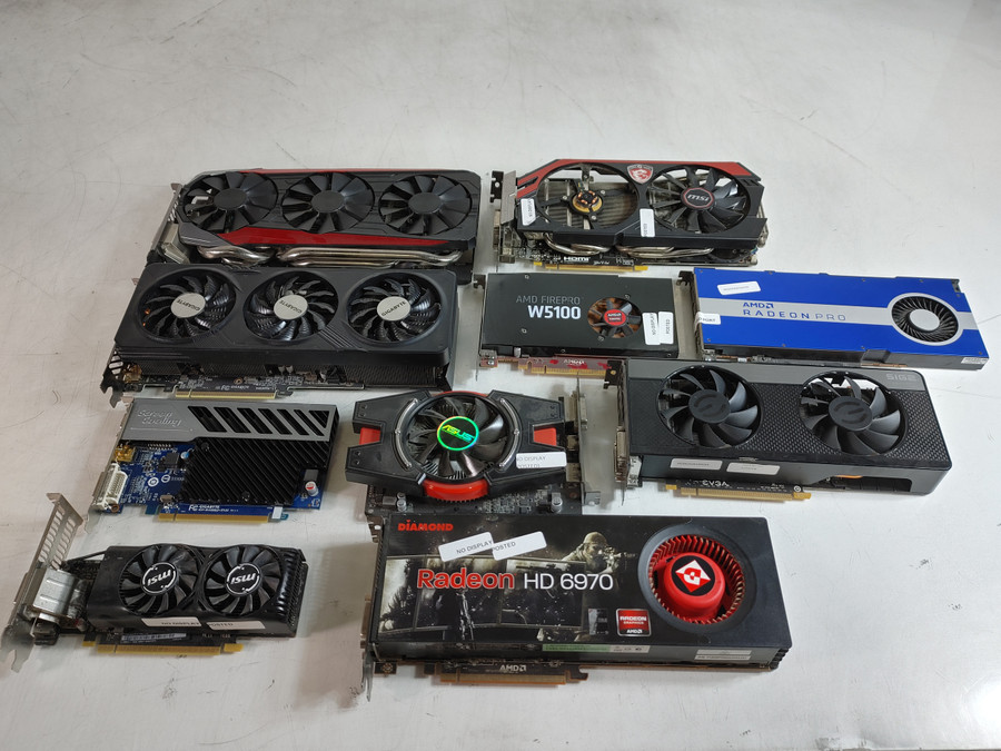 Lot of 10 Nvidia Radeon RX 7600 XT Gaming OC GeForce GTX 1050 Ti, Strix R9 390, Radeon Pro W5500 For Parts