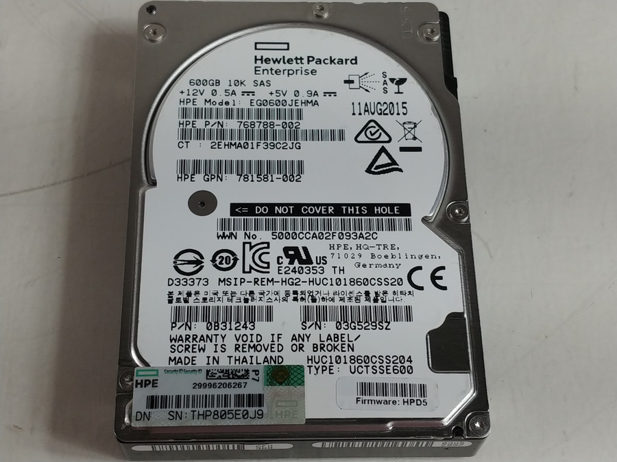 Lot of 5 Hitachi HP HUC101860CSS204 600 GB SAS 3 2.5 in Enterprise Drive