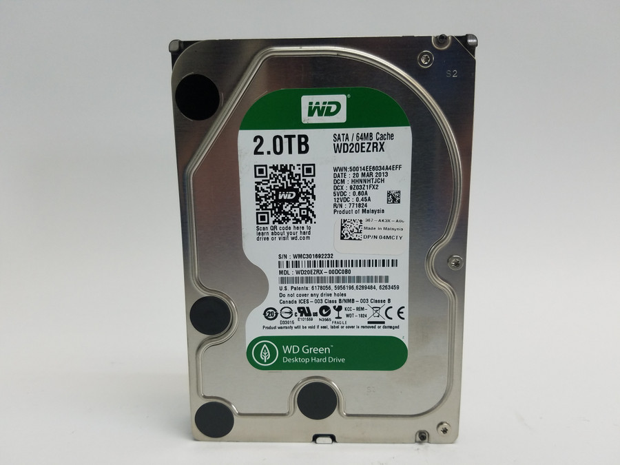 Lot of 2 Western Digital WD20EZRX 2 TB 3.5 in SATA III Desktop Hard Drive