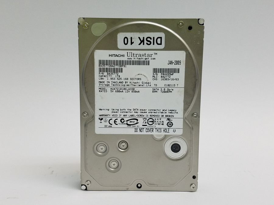 Lot of 2 Hitachi Ultrastar A7K1000 HUA721010KLA330 1 TB 3.5" SATA II Hard Drive