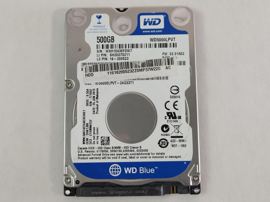 Lot of 2 Western Digital WD Blue WD5000LPVT 500GB 2.5" SATA II Hard Drive