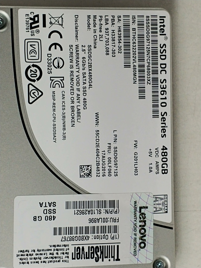 Intel Lenovo S3610 SSDSC2BX480G4L 480 GB 2.5 in Solid State Drive
