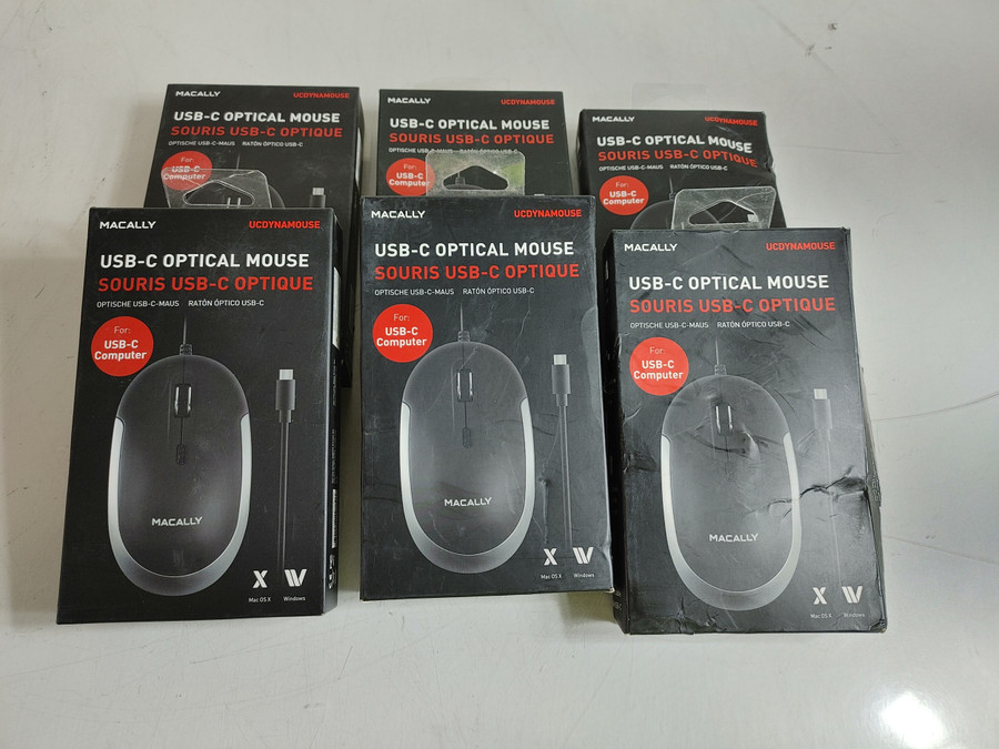 Lot of 6 MACALLY UCDYNAMOUSESG 3 Button USB-C Optical Mouse 2400 DPI