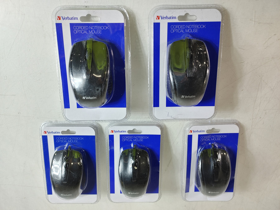 Lot of 6 Verbatim 98106 Corded Notebook Optical Ergonomic Wired USB BLK Mouse