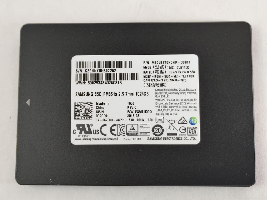 Lot of 2 Samsung PM851a MZ-7LE1T0D 1 TB SATA III 2.5 in Solid State Drive