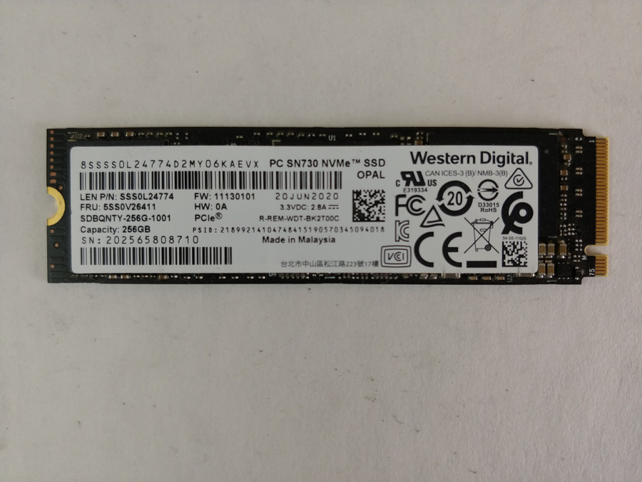 Lot of 20 Western Digital SN730 SDBQNTY-256G 256 GB NVMe 80mm Solid State Drive