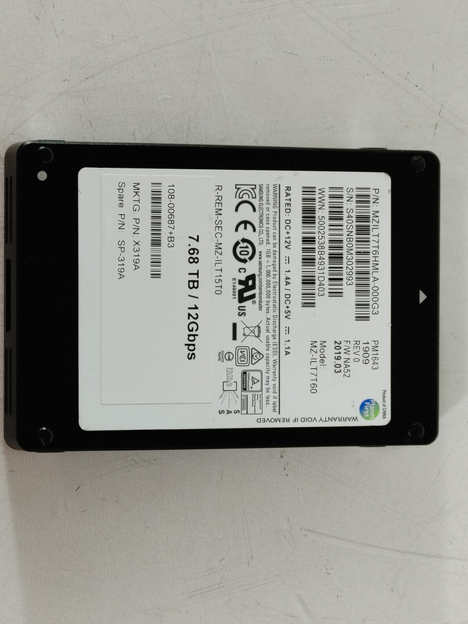 Lot of 5 Samsung MZ-ILT7T60 7.68 TB SAS 3 2.5 in Solid State Drive