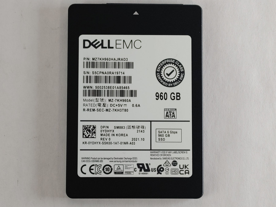 Lot of 2 Samsung Dell EMC SM883 MZ-7KH960A 960 GB SATA III 2.5 in Solid State Drive