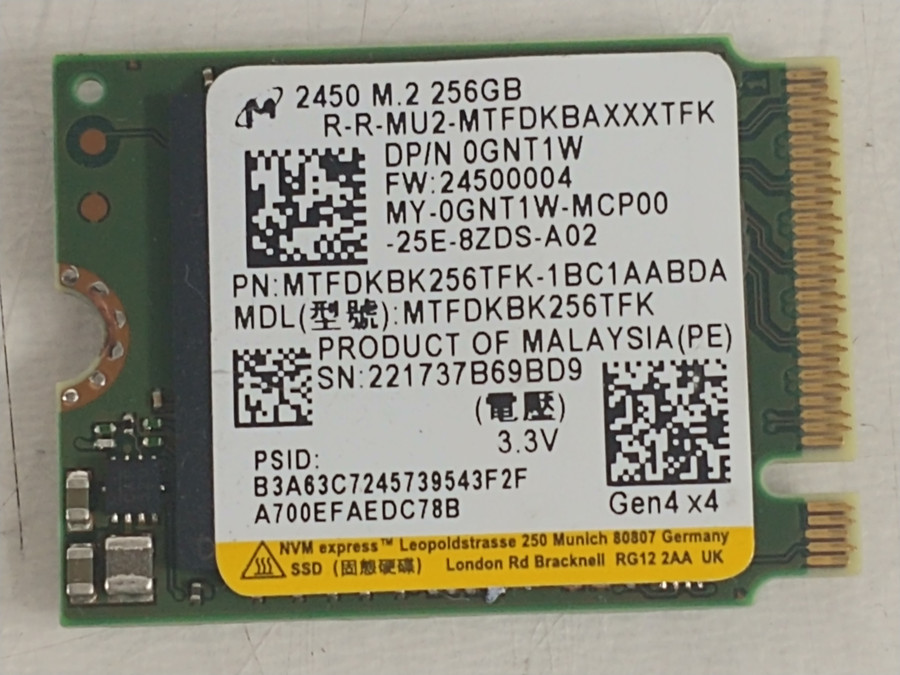 Lot of 2 Micron 2450 MTFDKBK256TFK 256 GB NVMe 30mm Solid State Drive