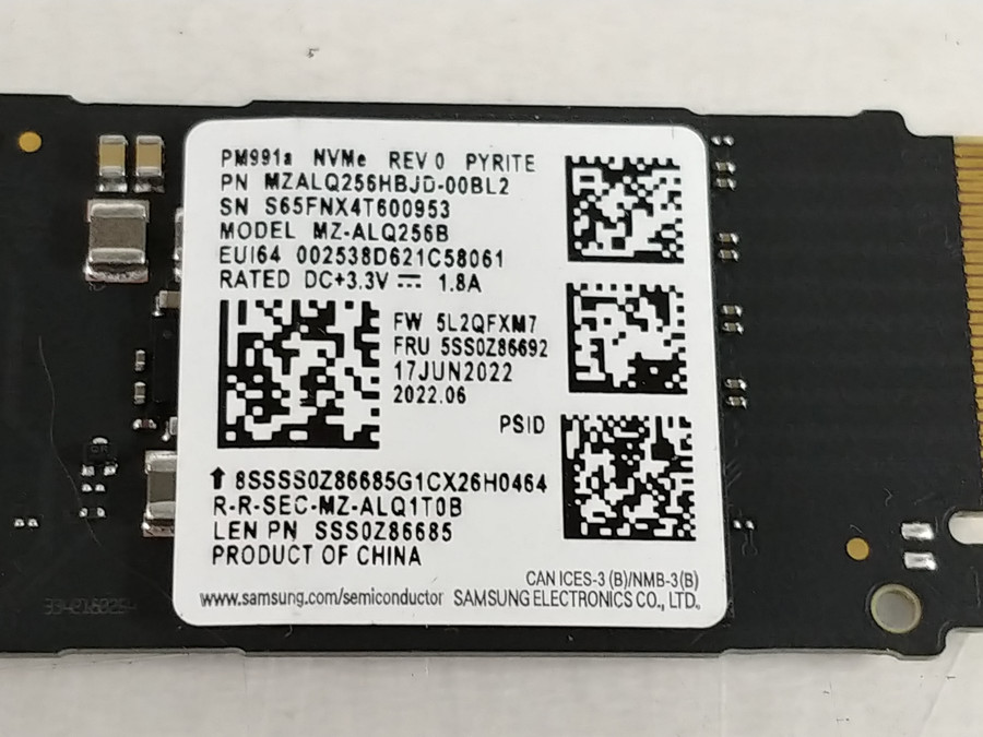 Lot of 5 Samsung PM991a MZ-ALQ256B 256 GB NVMe 1.8 in Solid State Drive