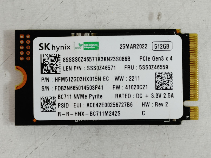 Lot of 2 SK Hynix BC711 HFM512GD3HX015N 512 GB NVMe 42mm Solid State Drive