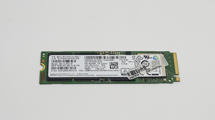 Lot of 2 Samsung PM981 MZ-VLB5120 512 GB M.2 80mm Solid State Drive