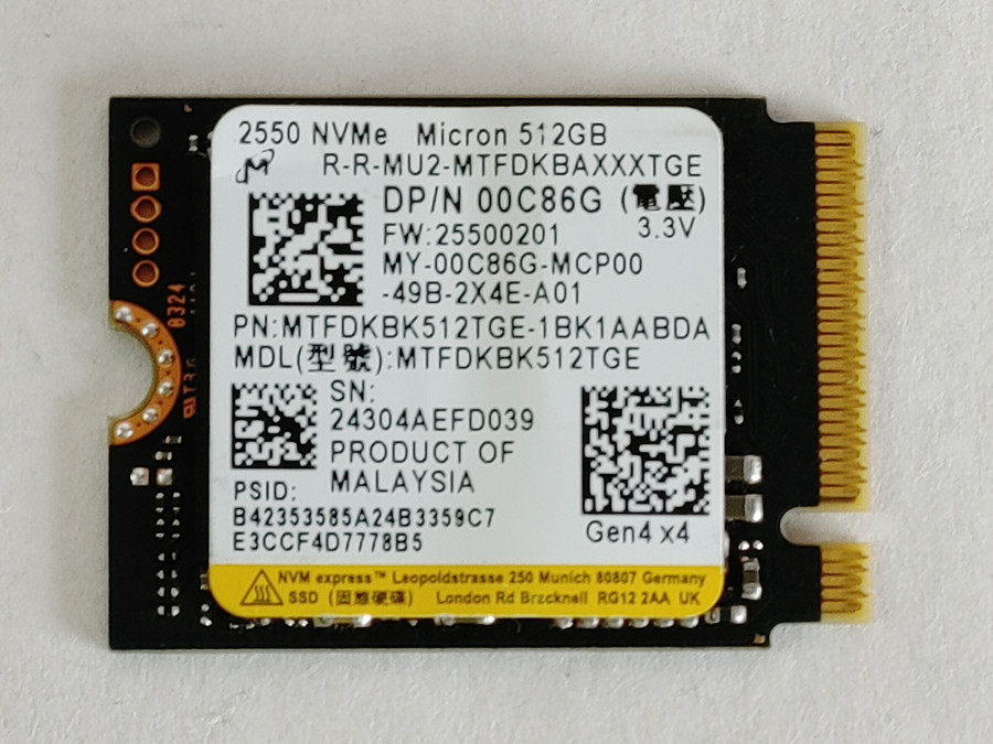 Micron 2550 MTFDKBK512TGE 512 GB NVMe 30mm Solid State Drive