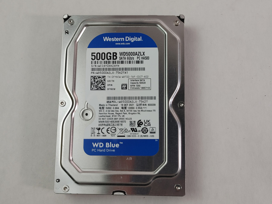 Lot of 2 Western Digital WD Blue WD5000AZLX 500 GB 3.5" SATA III Hard Drive