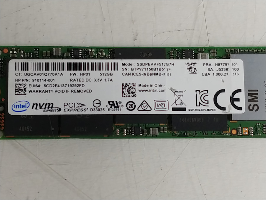Lot of 5 Intel  Pro 6000p SSDPEKKF512G7H 512 GB NVMe 80mm SSD