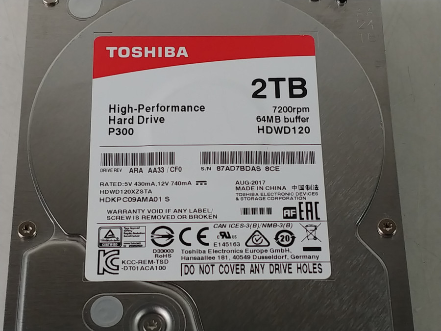 Lot of 2 Toshiba P300 HDWD120XZSTA 2 TB SATA III 3.5 in Drive