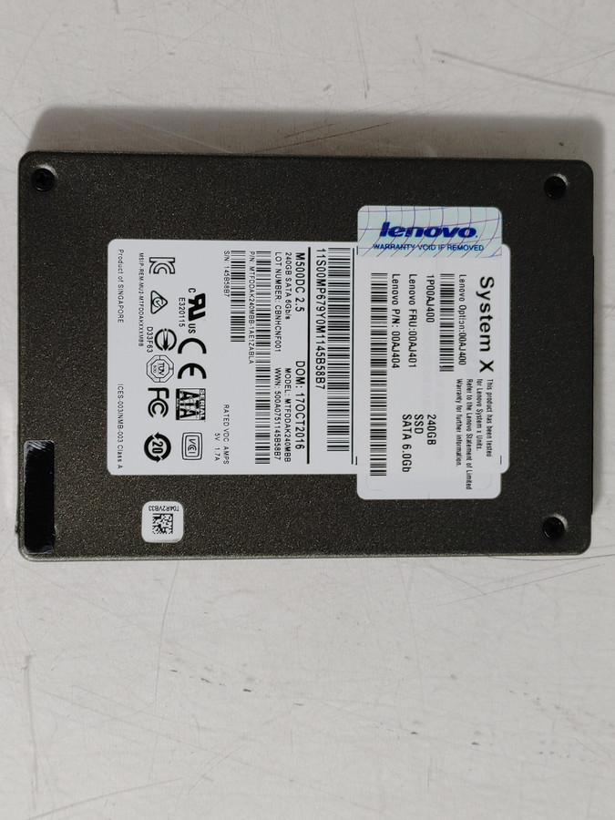 Lot of 2 Micron Lenovo M500DC MTFDDAK240MBB 240 GB SATA III 2.5 in Solid State Drive