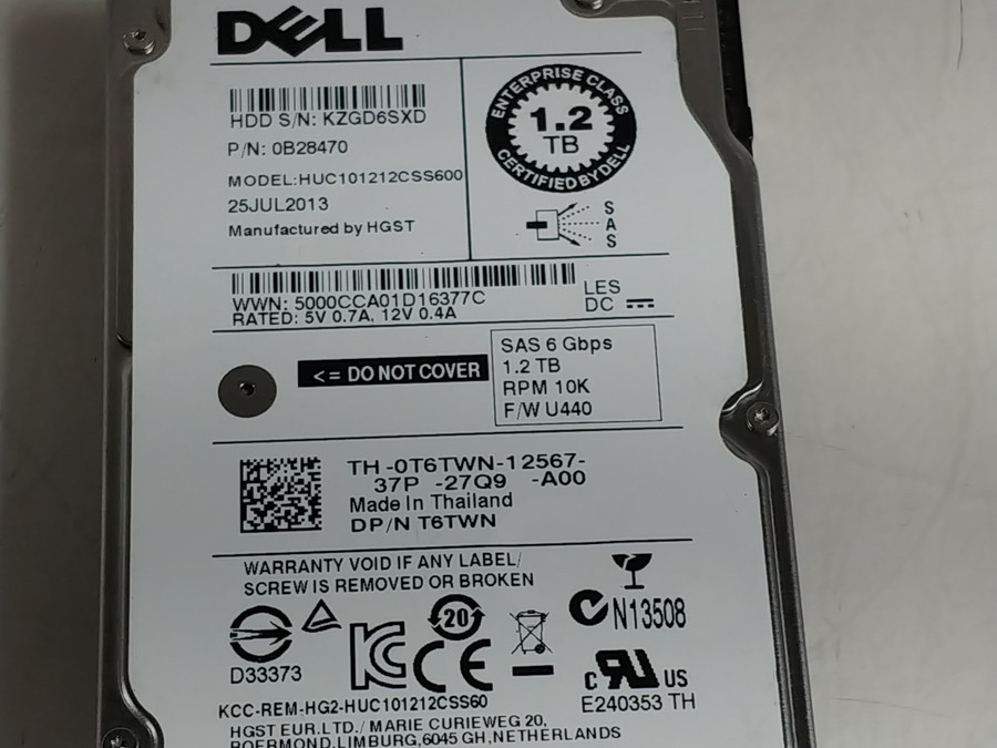 Lot of 2 HGST Dell C10K1200 HUC101212CSS600 1.2 TB 2.5" SAS 2 Enterprise Drive