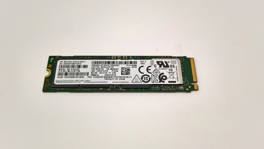 Lot of 2 Samsung PM981a MZ-VLB512B 512 GB NVMe 80mm Solid State Drive