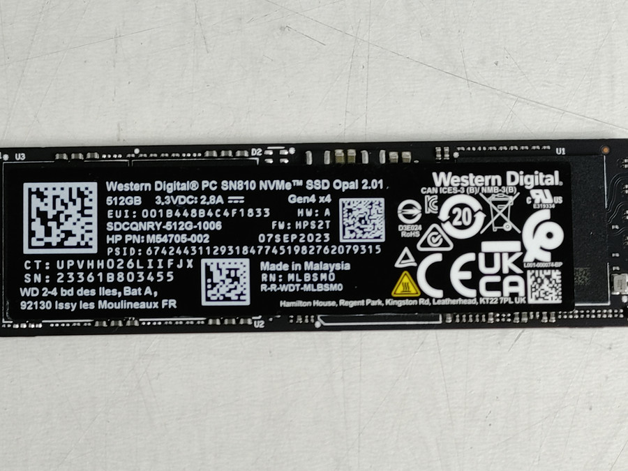 Western Digital SN810 SDCQNRY-512G 512 GB NVMe 80mm Solid State Drive