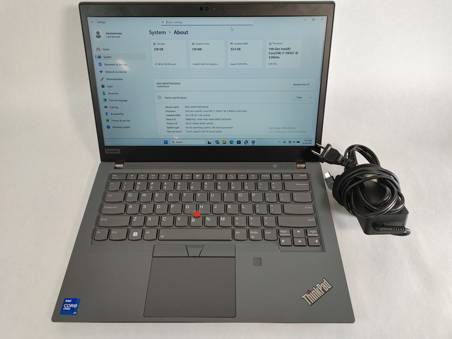 Lenovo ThinkPad T14 Gen 2 Core i7-1185G7 3.00 GHz 32 GB DDR4 256 GB NVMe Windows 11 Pro Laptop WINACTD7 D7