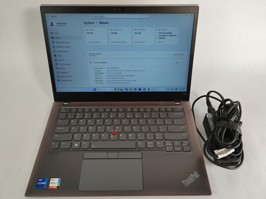 Lenovo ThinkPad T14s Gen 2 Core i7-1165G7 2.80 GHz 16 GB LPDDR4 256 GB NVMe Windows 11 Pro Laptop WINACTB6 B6