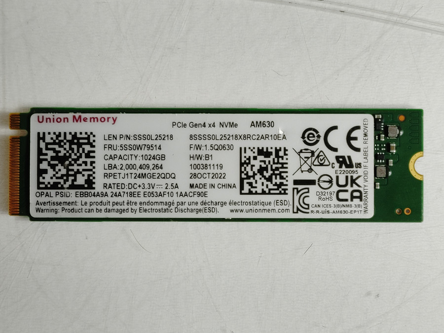 Lot of 2 Union Memory AM630 RPETJ1T24MGE2QDQ 1 TB PCIe Gen4 80mm Solid State Drive