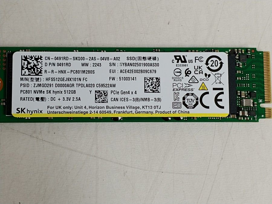 SK Hynix PC801 HFS512GEJ9X101N 512 GB NVMe 80mm Solid State Drive